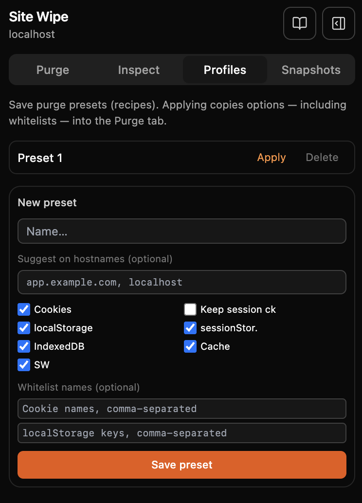 Sitewipe Snapshots — capture and restore
