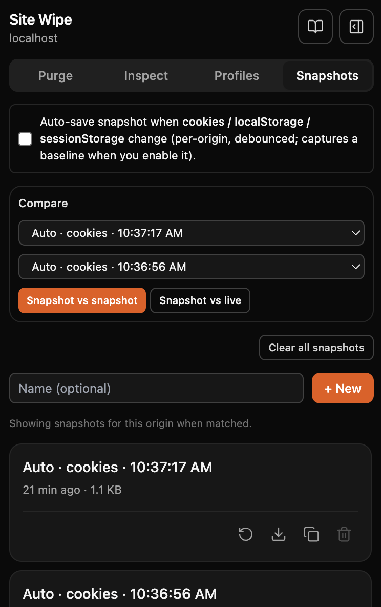 Sitewipe compare snapshots or vs live